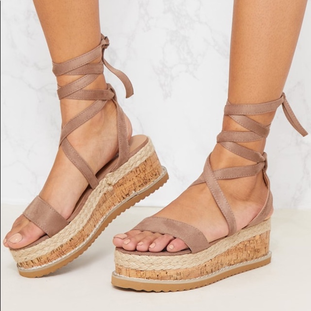 PRETTYLITTLETHING mocha espadrille flatform sandal